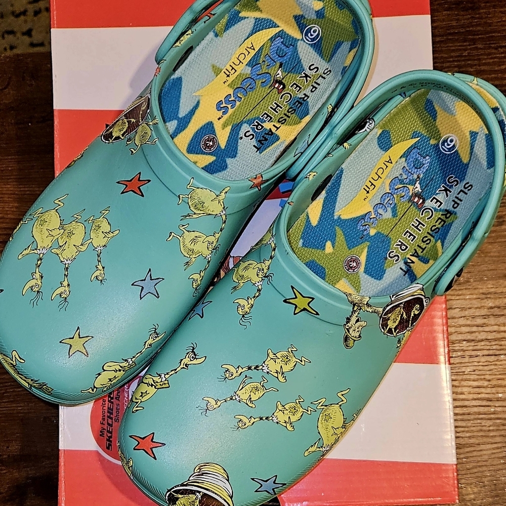 Skechers Dr. Seuss Green and Yellow Starry Clogs